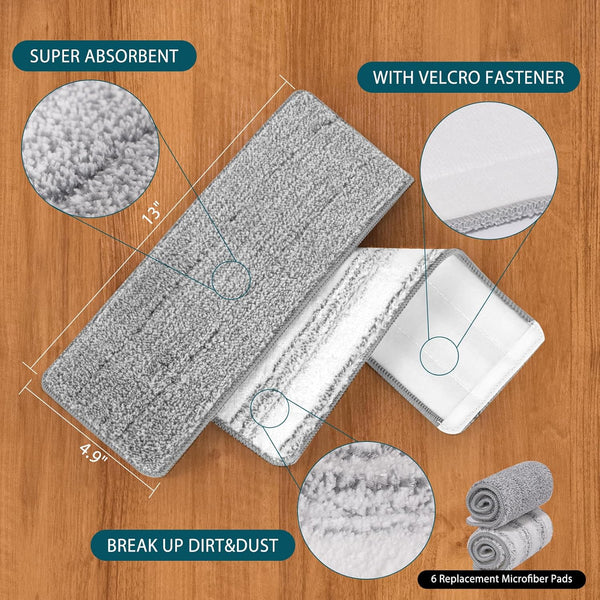 Mop Replacement Pads Compatible with JOYMOOP Flat Mop or Mop Bucket Set - Microfiber Flat Mop Pads for All 13" X 4.9" Squeeze Flat Floor Mop -