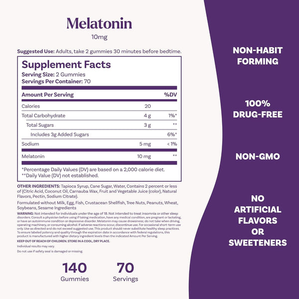 Natrol Melatonin 10 mg Gummies, Sleep Support for Adults, 140 Gummies Canister 140 Count (Pack of 1)