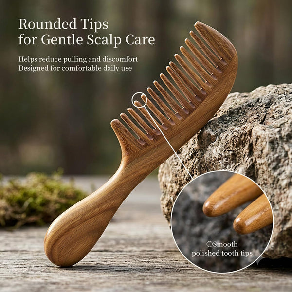 Onedor Handmade 100% Natural Green Sandalwood Hair Combs - Anti-Static Sandalwood Scent Natural Hair Detangler Wooden Comb (Wide Tooth),1 Count