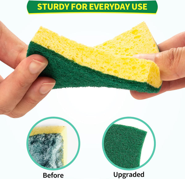 HOMERHYME Heavy Duty Scrub Sponge 24 Pack, Eco Cellulose Kitchen Dish Sponge Multipurpose Ergonomic for Washing Dishes, Uncoated Cookware &