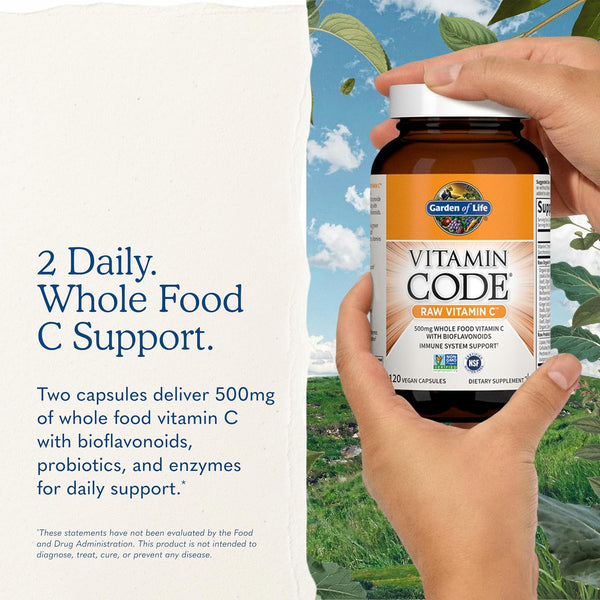 Garden of Life Vitamin Code Raw Vitamin C - 120 Capsules, 500mg Whole Food Vitamin C Capsules + Fruit & Veggie Blend & Probiotics, Supplements for