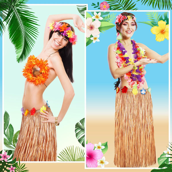 108x29.5In Hawaiian Grass Table Skirt for Summer Luau Party Decorations Straw Yellow 1 Pack