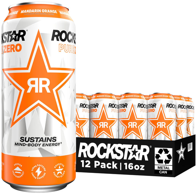Rockstar Pure Zero Energy Drink, Orange, 0 Sugar, with Caffeine and Taurine, 16O