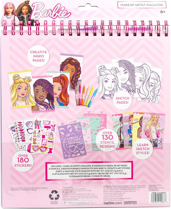 Barbie Makeup Artist Magazine by Horizon Group USA, Create Your Own Hair & Makeup Looks Using 130+ Stencils, 180+ Stickers, Crayons, Pretend