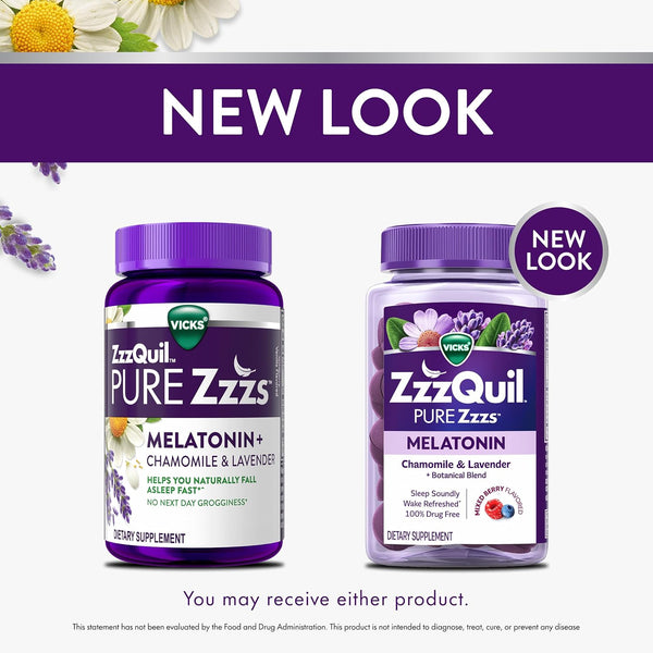 ZzzQuil, Pure Zzzs Melatonin Gummies, Sleep Aid, Melatonin 2mg, with Chamomile and Lavender, Melatonin Sleep Gummies, Sleep Aids for Adults,