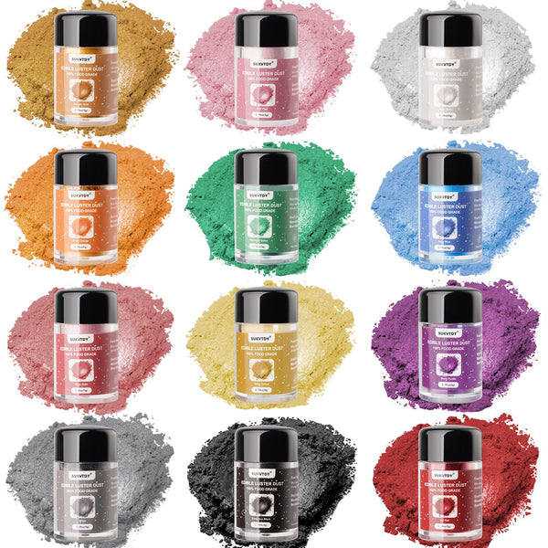 Edible Glitter for Drinks and Cakes, 12 Colors x 5g Food Grade Shimmer Luster Dust Edible Set, Food Glitter for Drinks Cookies Chocolate 12colors