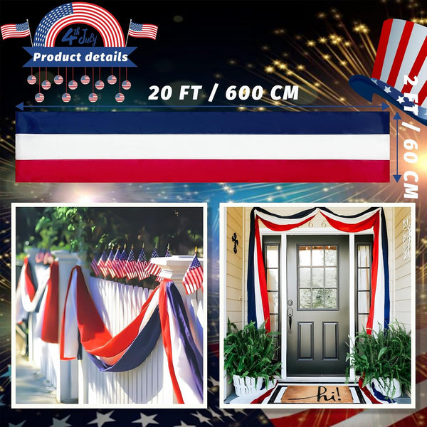 2x20 Ft Red White and Blue Banner Decorations 3 Pack,4th of July Banners for Outside,Bunting Flags for Independence Day,Labor Day,Veterans