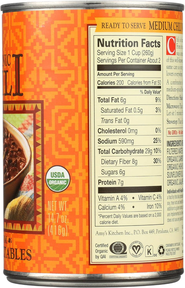 Amy's Organic Chili with Vegetables Medium -- 14.7 oz