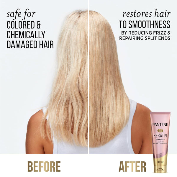 Pantene Keratin Leave-In Conditioner with Argan Oil, Protein Treatment for Dry, Damaged & Color-Treated Hair, Repairs Split Ends & Protects from