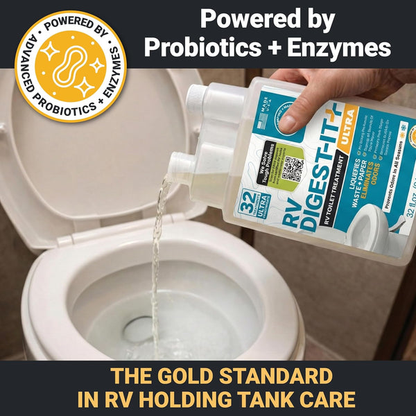 Unique RV Digest-It+ Extra-Strength Ultra-Concentrate - 32 RV Toilet Treatments - Eliminates Smells and Liquifies Waste (32 Oz)