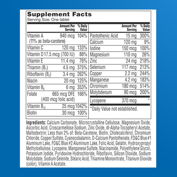 One A Day Menâs 50+ Healthy Advantage Multivitamin, Multivitamin for Men with Vitamins A, C, E, B6, B12, Calcium and Vitamin D, Tablet, 200 Count