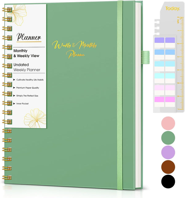 Undated Weekly and Monthly Planner, B5 Large Weekly to Do List Notebook with Goal & Habit Tracker Organizer, Hardcover Spiral Bound Blank Monthly