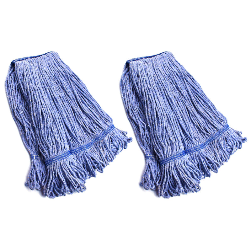 String Mop Heads Replacement Heavy Duty Commercial Grade Blue Cotton Looped End Wet Industrial Cleaning Mop Head Refills (2, Medium)