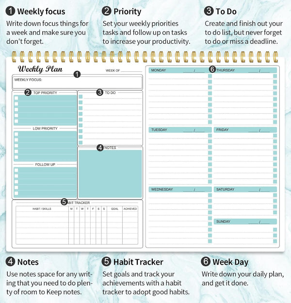 Weekly Planner Notepad Undated Weekly Goals Schedule Planner To Do List Notebook Planning Pad Calendars Organizers Habit Tracker Journal for Man &