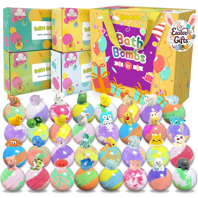 Bath Bombs for Kids with Surprise Inside, 32 Pack Bath Bombs with Land & Sea Ani