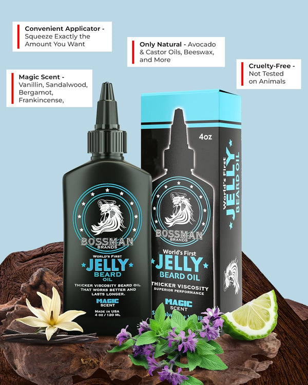 Bossman Jelly Beard Oil for Men (4 Oz, Magic Scent) Ã¢ÂÂ Softens, Moisturizes & Conditions with Natural Ingredients