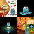 Solar Mosaic Glass Solar Hanging Lantern, Waterproof Outdoor Garden Light | Handcrafted blue mosaic solar hanging lantern projects beautiful