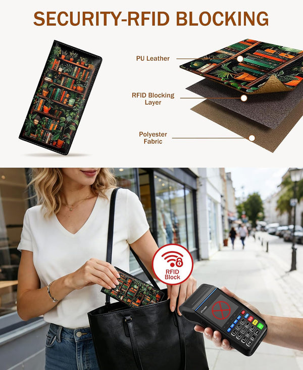 Immaturus Book Womens Wallet RFID Blocking Slim Thin Credit Card Holder Bookshelf