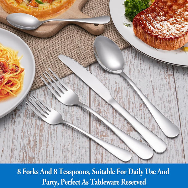 16 Pcs Forks and Spoons Silverware Set,Food Grade Stainless Steel Flatware Cutlery Set for Home,Kitchen and Restaurant,Mirror Polished,Dishwasher