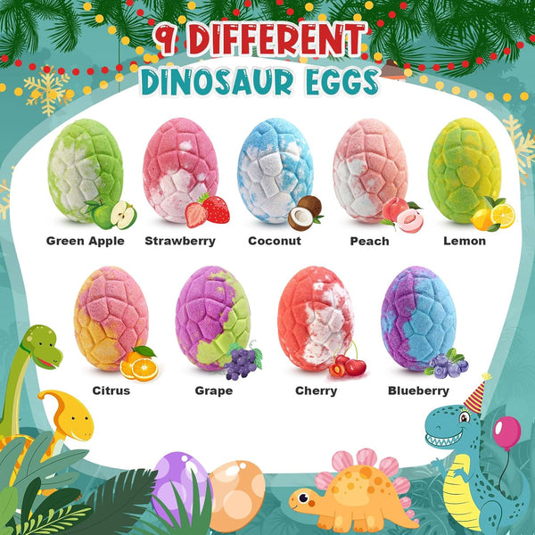 Bath Bombs for Kids with Dinosaur Toys Inside, 9 Pack Natural and Organic Dinosaur Bath Bombs Bubble Bath Gift Set, Perfect Birthday Gifts for
