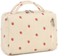 Bluboon Makeup Bag Zipper Pouch Travel Toiletry Bag Portable Cosmetic Bag Organizer for Women and Girls(Strawberry Corduroy Beige)