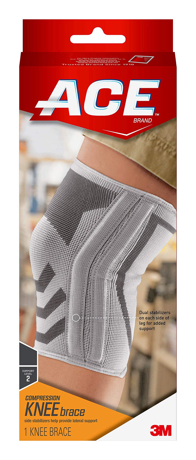 ACE Compression Knee Brace W/Side Stabilizers, Support Injured Knee with Mild Compression. Breathable Properties Let Swe