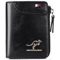 Men Wallet Zipper Genuine Leather Purs, Aiks Kangaroo Wallets, PU Stylish Soft Simple Design RFID Protected Wallet (Retro Black)