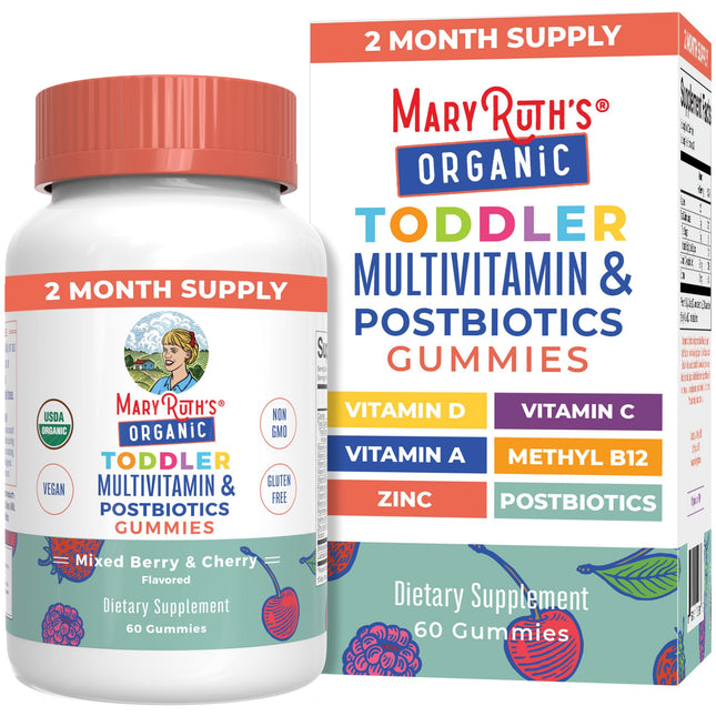 Maryruth Organics Toddler Multivitamin Gummies + Postbiotics | USDA Organic | Vi