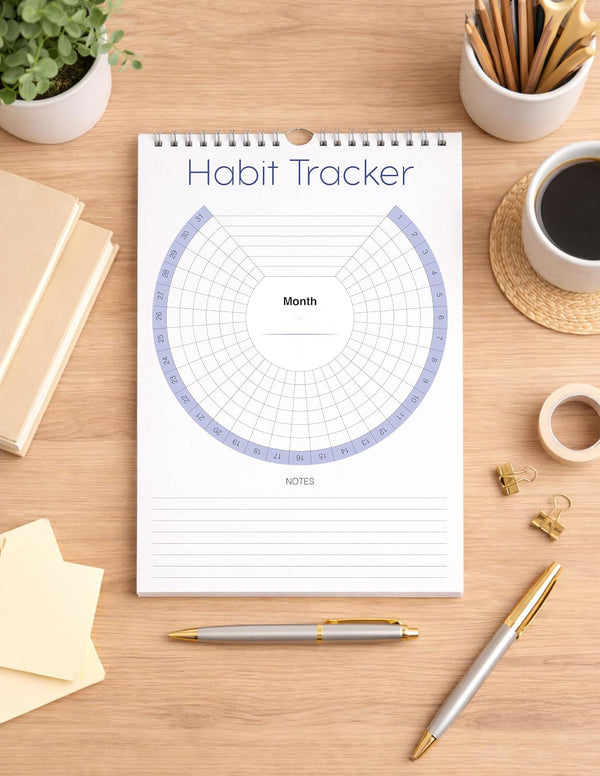 Habit Tracker Calendar (Undated 12 Month) with Silver Spiral Bound and Hanger, 7"x10" Habit Planner, Daily Weekly and Monthly Habit Tracker