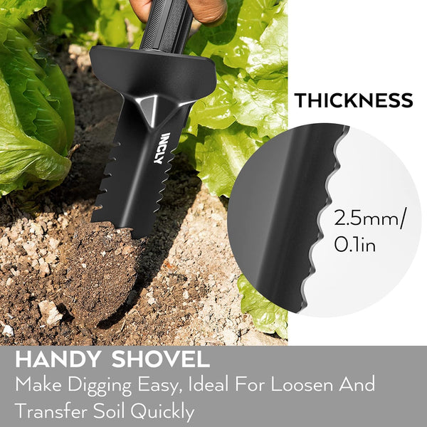 INCLY Metal Detector Shovel, Heavy Duty Double Serrated Edge Digger, Detecting Digging Tool with Sheath for Belt Mount, Gardening & Detecting