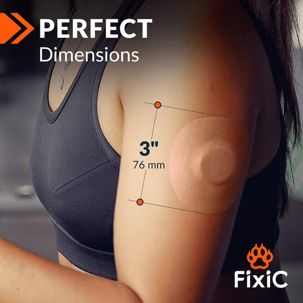 Fixic Freestyle Adhesive Patch 25 PCS – Good for Libre 1, 2, 3 & Plus – Enlite – Guardian – NO Glue in The Center of The Patch – Pre-Cut Back