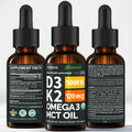 (2 Pack) Organic Vitamin D3 K2 Drops with MCT Oil & Omega 3 - Liquid Vitamin D3 5000 IU - K2 D3 Vitamin Supplement - Vitamin D Drops for Women &