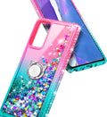 NZND Case for Samsung Galaxy A03S with Tempered Glass Screen Protector (Maximum Coverage), Ring Holder/Wrist Strap, Glitter Liquid Floating