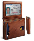 BULLIANT Men Wallet, Slim Leather Wallet Front Pocket Card Holder Gift for Men 11 Slots RFID Blocking