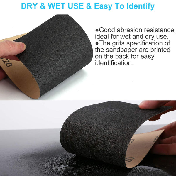 Sand Paper, 48 PCS Sandpaper, 120 to 5000 Assorted Grit Sandpaper Sheets, 9 x 3.6 Inch Premium Wet Dry Sandpaper for Wood Furniture Finishing,