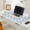 Checkered Desk Mat, 31.5" X 15.7" Large Cute Sky Blue Aesthetic Retro PU Leather Computer Laptop Desk Mat, Non-Slip Waterproof Mouse Keyboard Pad,