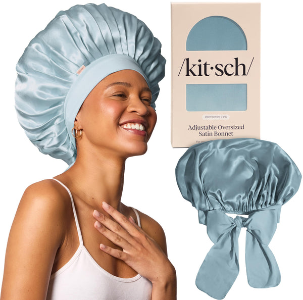 Kitsch XL Satin Bonnet for Sleeping - Softer than Silk Hair Bonnet for Women - Secure Fit, Adjustable Night Cap for Curly & Textured Hair -