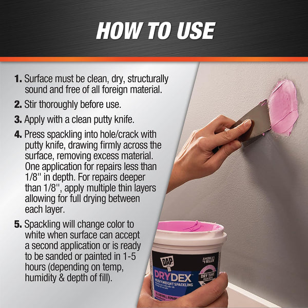 DAP DryDex Dry Time Indicator Spackling, Pink/White, 32 Oz (7079812330) 1 Quart