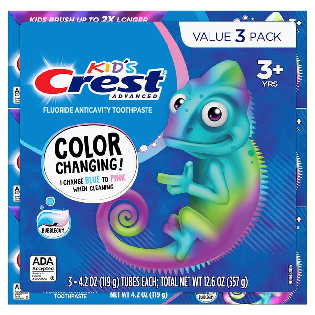 Crest Advanced Kid'S Fluoride Toothpaste, Bubblegum Flavor, 4.2 Oz, 3 Count, Col