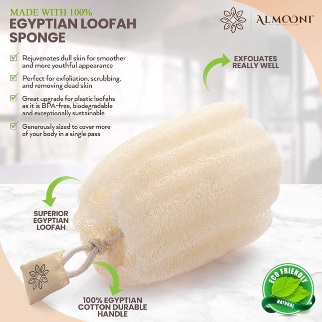 Almooni Egyptian Loofah Exfoliating Body Scrubber, Natural Real Egyptian Shower Loofah Sponge Body Scrubber for Women an