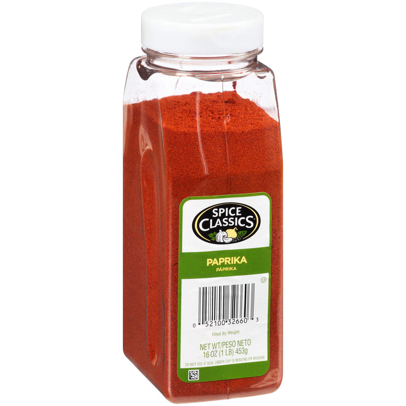 Spice Classics Paprika, 16 oz - One 16 Ounce Container of Red Paprika Seasoning, Perfect as a Garnish or Use on Pork, Chicken, Soup, Pastas, Fish