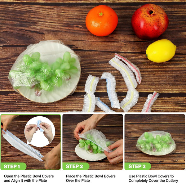 3rd Upgraded Plastic Bowl Covers, 100PCS Bowl Lids for Bread Proofing, 3 Sizes Plastic Covers for Bowls with Elastic, Food Grade Safe Material
