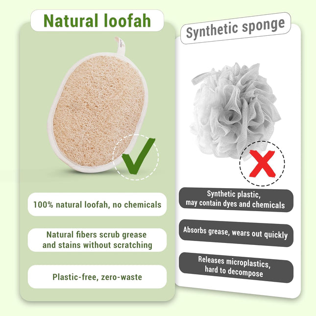 Vietnamese Natural Loofah Exfoliating Body Scrubber Pads, 100% Plant-Based Showe