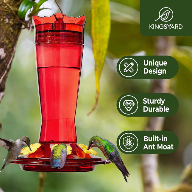 Kingsyard Glass Hummingbird Feeder for Outdoors Hanging - 6 Bee Guard Feeding Po