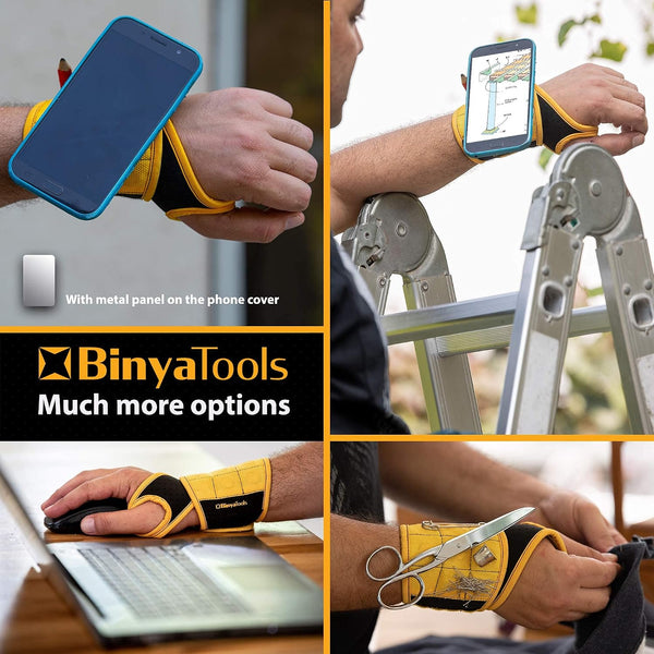 BINYATOOLS Magnetic Wristband for Tools Gift for Him Magnet Screw Holder Wrist Support Keeps Screws Nails, Drill Bits Handy Unique Tool Gadgets