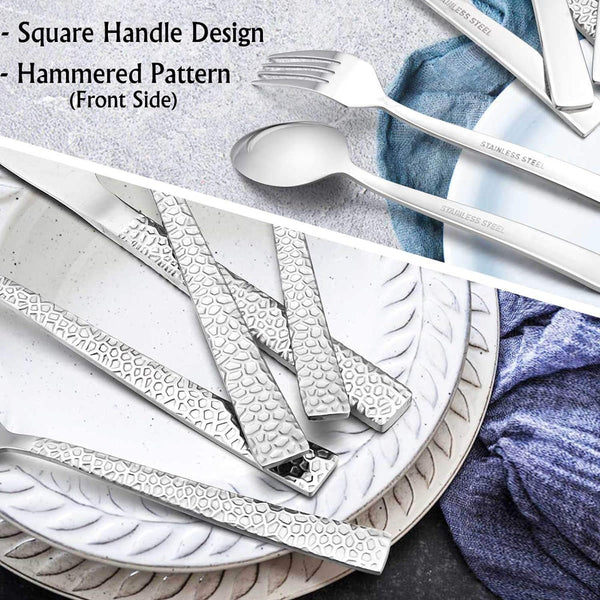 E-far Hammered Silverware Set for 8, 40 Pcs Stainless Steel Flatware Set | Includes Forks/Spoons/Dinner Knives, Cutlery Set for Home, Party,