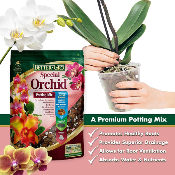 Better-Gro Special Orchid Mix - Premium Grade Orchid Bark Potting Mix for Potting, Repotting, Enhanced Drainage, Air Flow & Root Ventilation,