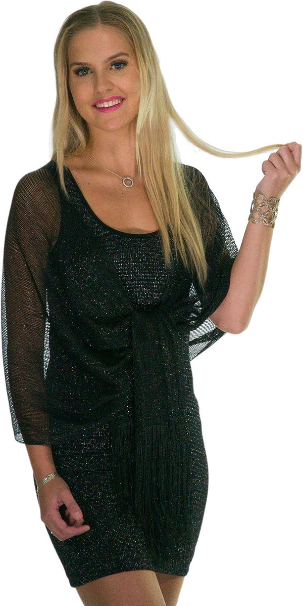 ShineGlitz Shawls and Wraps for Evening Dresses, Metallic Glitter Shawls for Women, Sparkling Wedding Giving Shawl Gift Black 1
