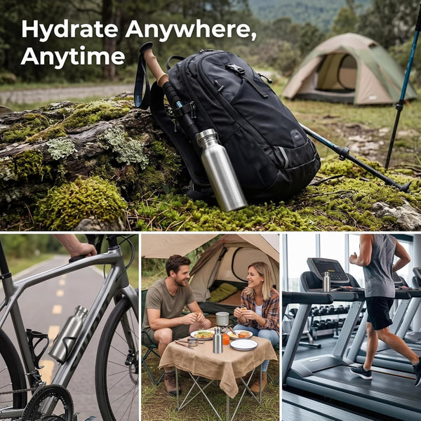 Yopay 2 Pack Sports Water Bottle, 12OZ Single Walled 18/8 Stainless Steel Water Bottle for Cyclists, Runners, Hikers, Beach Goers, Picnics,