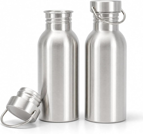 Yopay 2 Pack Sports Water Bottle, 12OZ Single Walled 18/8 Stainless Steel Water Bottle for Cyclists, Runners, Hikers, Beach Goers, Picnics,